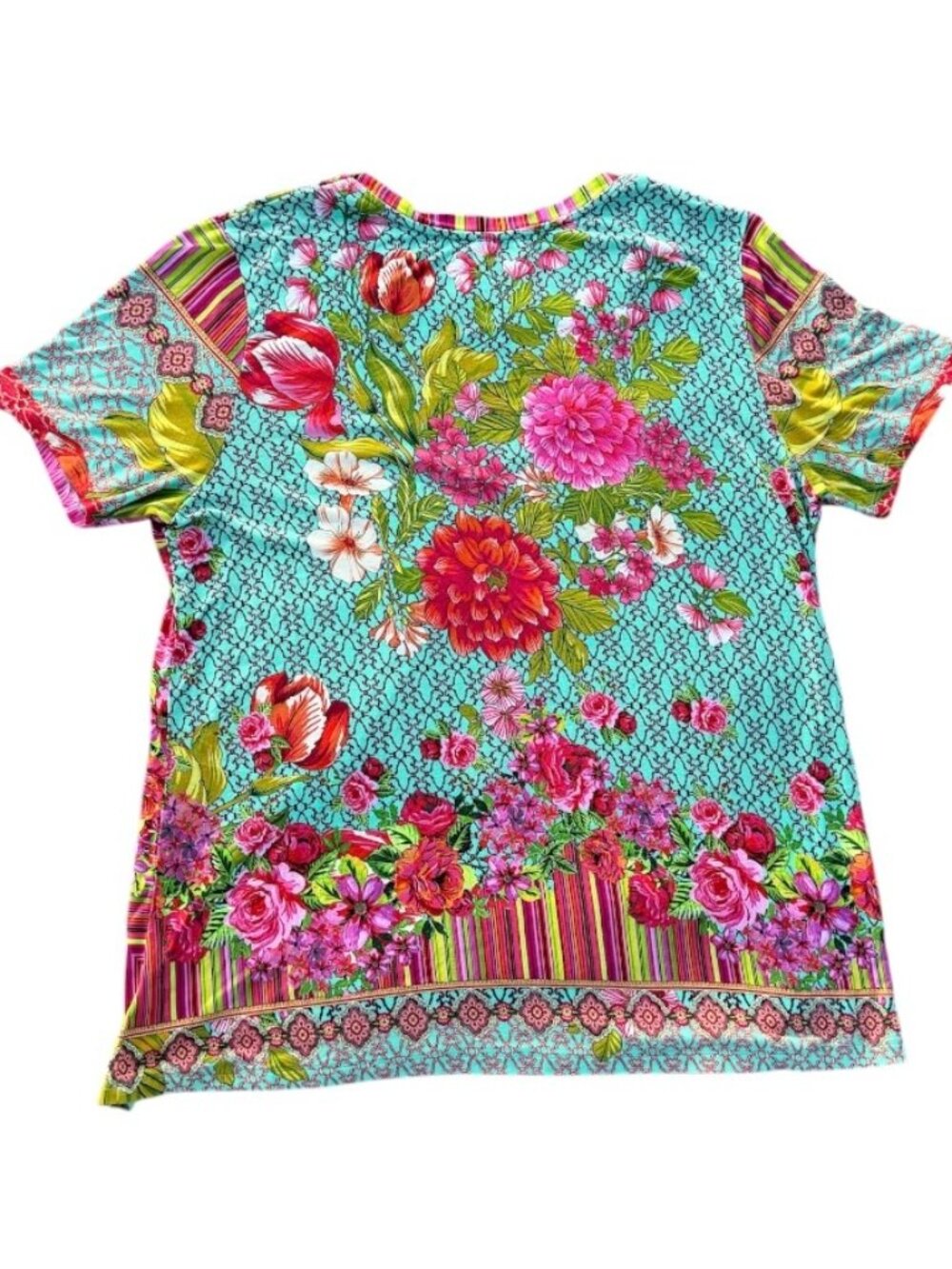 Johnny Was Floral Bamboo V-Neck Bohemian Jersey Top | Women’s Size L - Picture 3 of 13